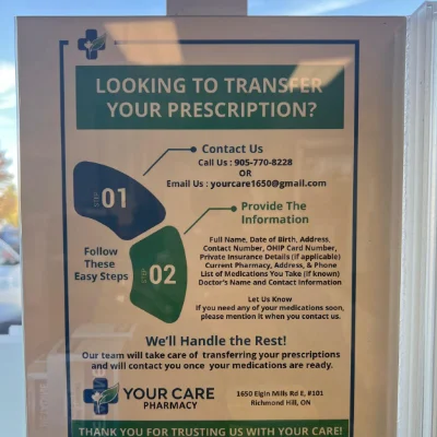 Prescription transfer poster at Your Care Pharmacy